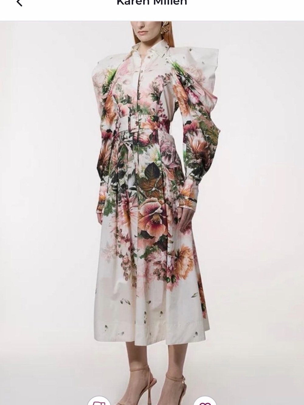 Karen Millen White Floral Long Sleeve Midi Dress